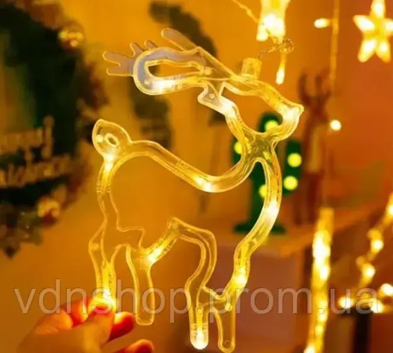 Гірлянда Штора з формами дзвіночок, ялинка, олень 12 PCS light | Зображення 2