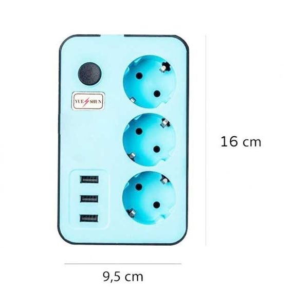 Мережевий подовжувач бірюзовий 3 розетки та 3 USB-порти | Зображення 3