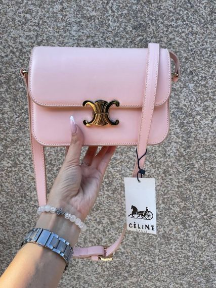 Сумка жіноча Celine Teen Triomphe Bag in Shiny Calfskin Pink Селін пудра DN063 | Зображення 5
