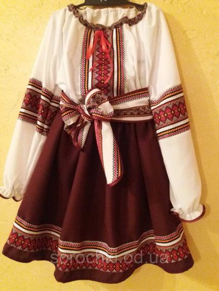Український костюм для дівчинки, блузка поплін біла, спідниця габардин бордова, продаж — прокат | Зображення 1