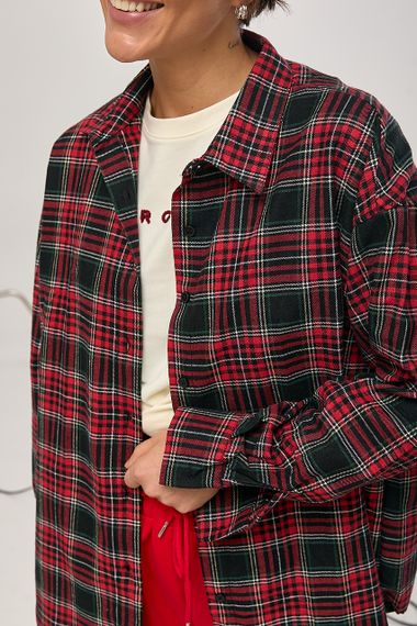 Картата сорочка з подовженою спинкою - червоний цвет, M (є розміри) | Зображення 3