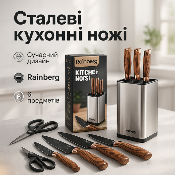 Якісний набір ножів з підставкою, Набір кухонних ножів для кухарів, Кухонний ніж зі сталі нержавіючої QY-30