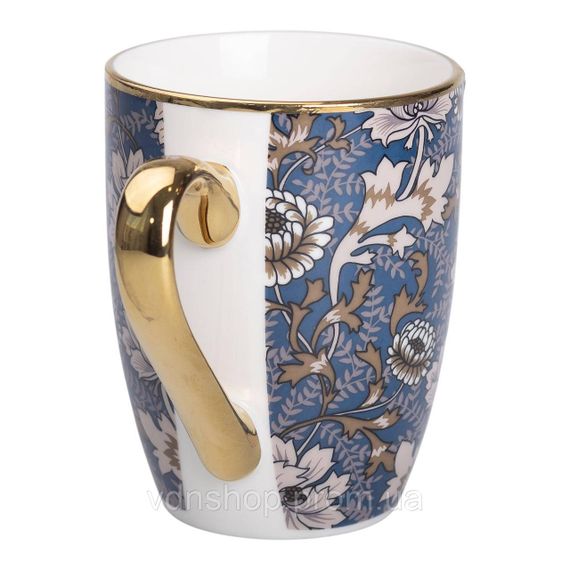 Фарфоровая чашка 400 мл с золотым ободком и золотой ручкой RX-N240665BLW | Зображення 1