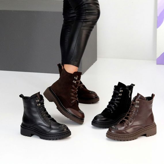 Шоколадні зимові замшеві черевики берці з дизайнерською нашивкою | Зображення 9