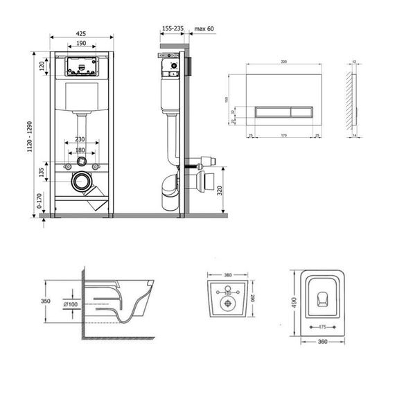 Готове рішення Qtap для ванної кімнати: підвісний унітаз Crow Ultra Quiet 490x360x290 + комплект інсталяції Nest 4 в 1 (лінійна | Зображення 1