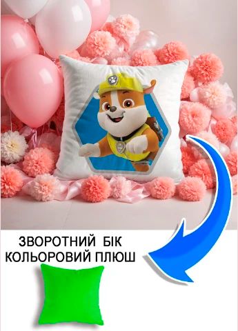 Подушка плюшева Мерч Крафт Дизайн з принтом paw patrol 2 салатовий плюш квадратна 33х33 см