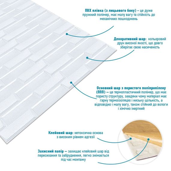 Самоклеюча 3D панель 19600x700x5мм Біла Кладка SW-00001335 | Зображення 2