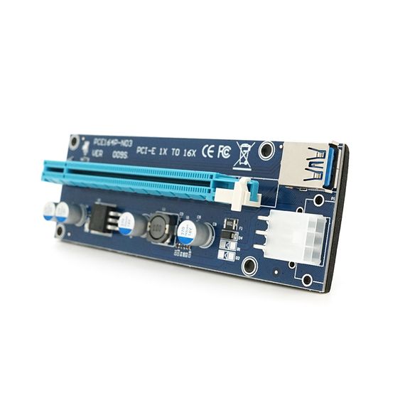 Плата PCE164P-N09 (V009S-Plus) Riser PCI-EX, x1=>x16, USB 3.0, DC12V(PCI-E/6pin), конденсатори 270, VER009S,Пакет | Зображення 1