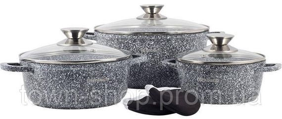 Набор кухонной посуды Ofenbach Snow Marble 8 предметов с двумя прихватками NB-100506 | Зображення 1
