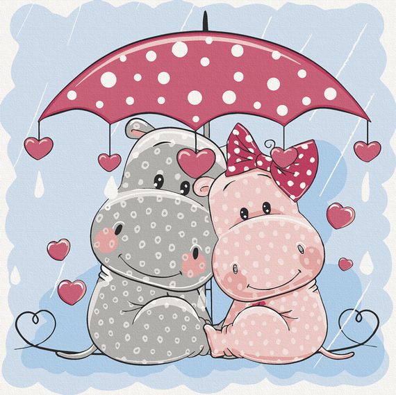 Картина за номерами "Бегемотики під парасолькою" 30х30 15530-AC