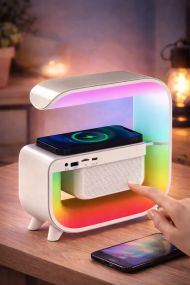 Ночник аккумуляторный RGB G 3 с беспроводной зарядкой 15W и Bluetooth колонкой 3W Настольная смарт лампа