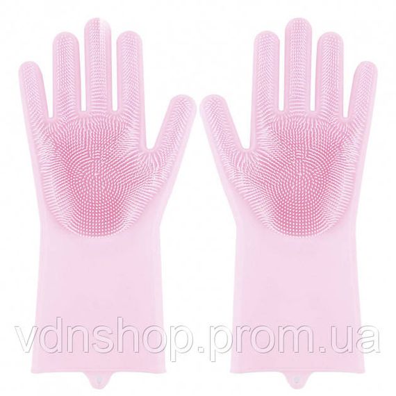 Силиконовые перчатки Magic Silicone Gloves Pink для уборки чистки мытья посуды для дома. Цвет: розовый GD-49 | Зображення 4