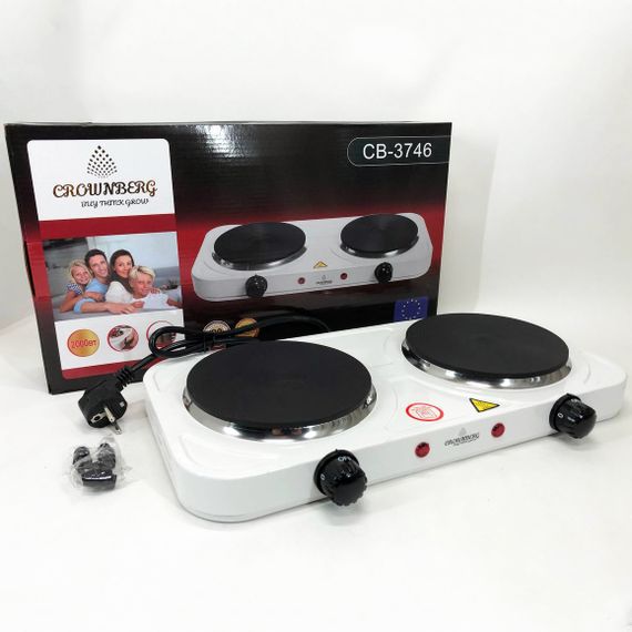 Плита электрическая настольная бытовая Crownberg CB-3746 двухконфорочная дисковая кухонная плита 2000 Вт