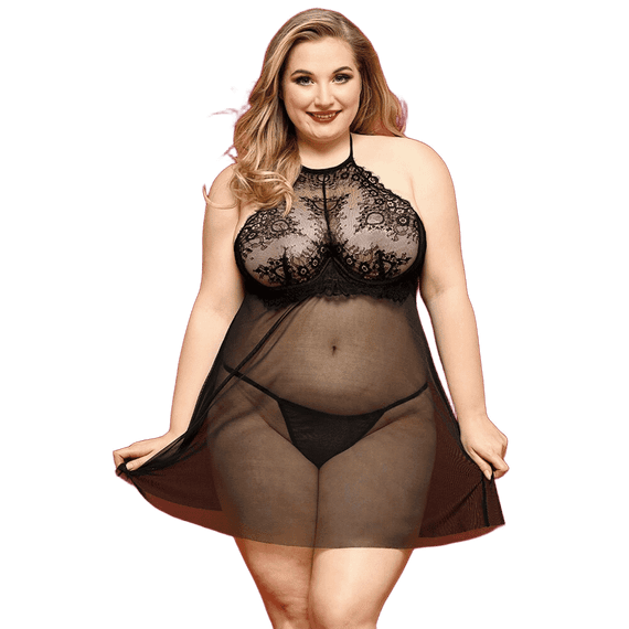 Сорочка беби-долл JSY «Страстная Лилит» Черная Plus Size | Зображення 1