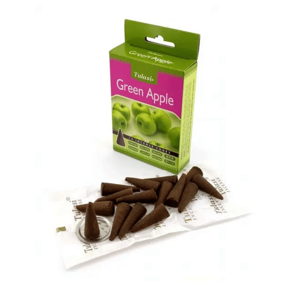 Ароматичні конуси  Зелене яблуко + металева підставка 15 шт. в уп. Tulasi 8901031017383