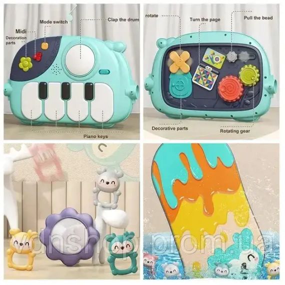 Дитячі ходунки 3в1 з музичним бізібордом, піаніно з підсвічуванням та килимком, що розвиває | Зображення 3
