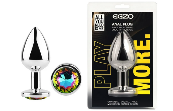 Анальна пробка із кристалом EGZO - Silver Round Plug Rainbow size S Sex Aura