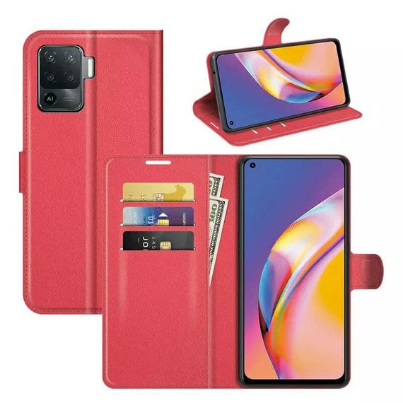 Чохол книжка з кишенями для карт на Oppo Reno 5 lite колір Червоний
