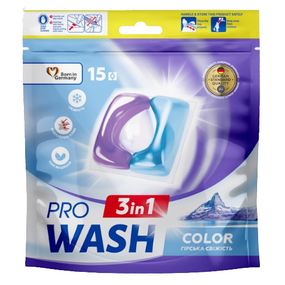 Капсули для прання 15шт (дой-пак) Гірська свіжість ProWash 2К