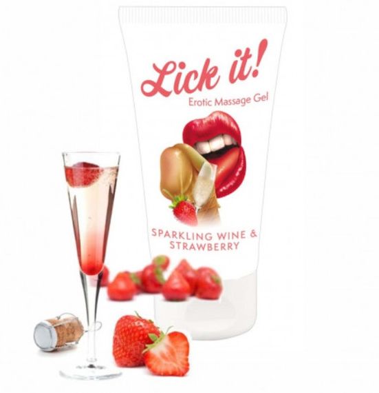 Оральне мастило Lick It! Sparkling Wine and Strawberry 50 мл (веганська) Sex Aura | Зображення 1
