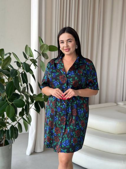 Шовкова сорочка на ґудзиках для дому PLUS SIZE | Зображення 2