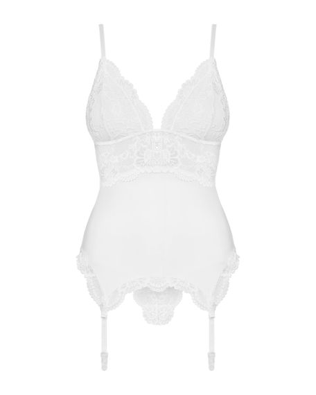 Сатиновий мереживний корсет Obsessive 810-COR-2 babydoll & thong S/M, білий, корсет, танга | Зображення 4