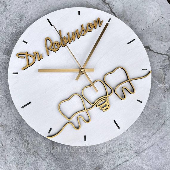 Іменні настінні дерев'яні годинники стоматолога Подарок дантисту або ортодонту, зубному лікарю | Зображення 2