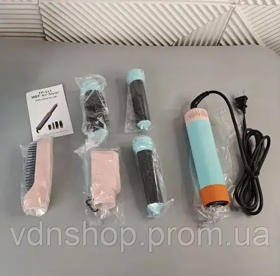 Професійний стайлер для волосся 5 в 1, керамічне покриття, іонізація повітря, багатофункціональний фен, випрямляч, об'ємний | Зображення 2