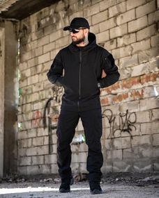 Демісезонний тактичний костюм софтшел SATELIT чорний поліція ПП8056