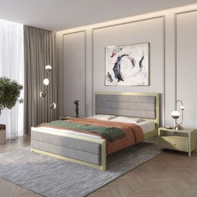 Односпальне дерев'яне ліжко Mebigrand Барселона Б5 Вільха/Аляска 93 (Сірий) 90х190 см (MBG-14126)