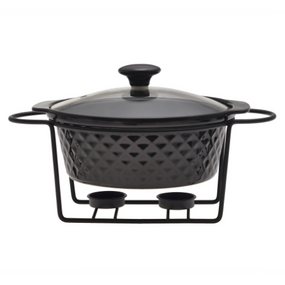 Марміт круглий 1,5л 24*21*8см кераміка скляна кришка + метал.підставка 6425 KAMILLE