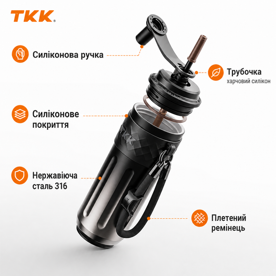 Вакуумная термобутылка TKK 500 мл — Черная, с мягким силиконовым мундштуком (поилка) | Зображення 7