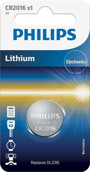 Philips Батарейка літієва CR 2016 блістер, 1 шт (CR2016/01B)