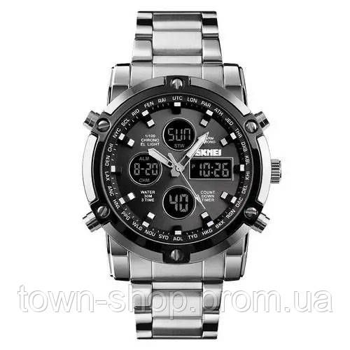 Часы наручные мужские SKMEI 1389SIBK SILVER-BLACK, модные мужские часы. Цвет: серебряный + черный