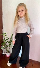 Детские брюки палаццо для девочки школьные штаны цвет черный размер 134, SBR129