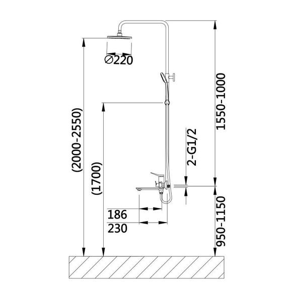 Душевая система универсальная Qtap Presto на три потребителя (с изливом) QTPRE111GRP45585 Graphite | Зображення 1