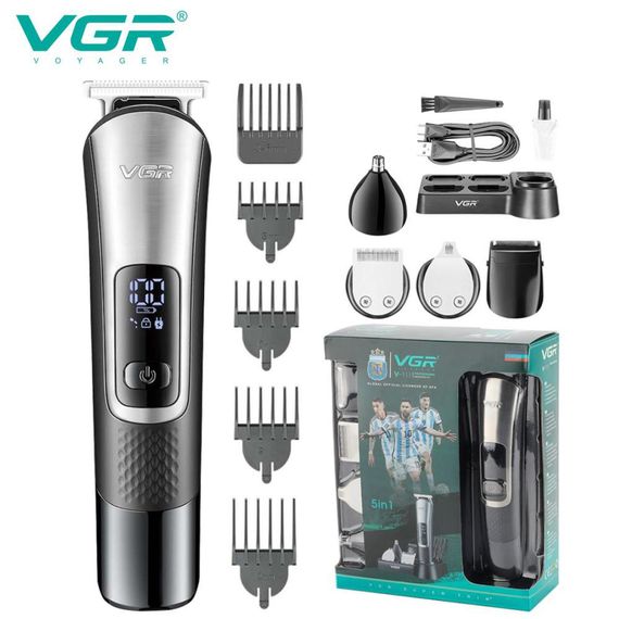 Набор для стрижки VGR 5 в 1 V-111, 9 насадок, Аккумуляторный универсальный триммер для стрижки