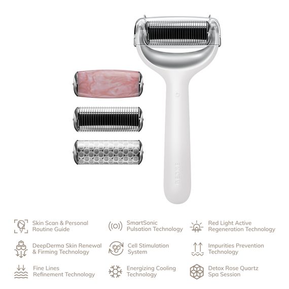 Ролер для голкової мезотерапії обличчя та тіла GESKE MicroNeedle Face&Body Roller 9в1 white | Зображення 1