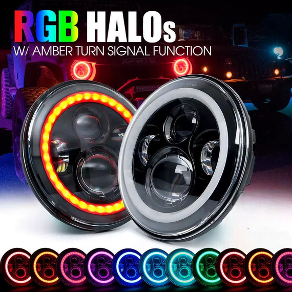 Cветодиодные LED фары RGB, 75 Вт, 7 дюймов, Нива, УАЗ, ВАЗ 2101, 2121, FJ Cruiser, Мото | Зображення 1