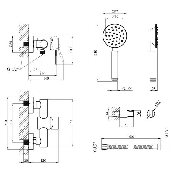 Змішувач для душа Kroner KRP Edelstahl Klassisch - ESG050 (CV035370) | Зображення 1