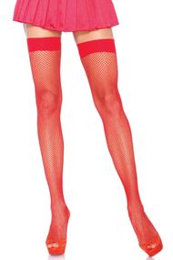 Чулки в мелкую сеточку Leg Avenue Nylon Fishnet Thigh Highs One Size Красный
