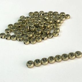 (20 г) Бусины плоские пластиковые, Алфавит 6 мм (прим. 150 шт) - золото