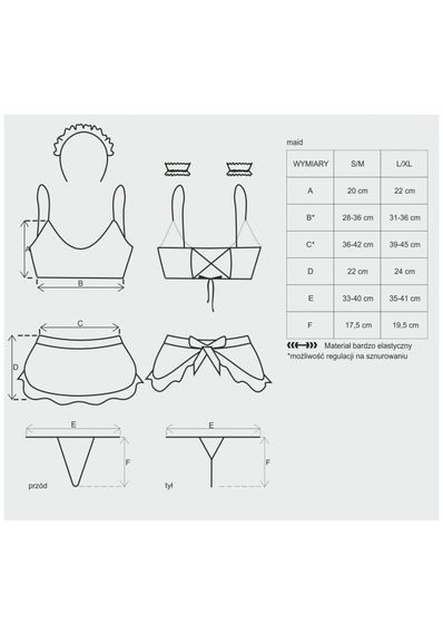 Атласний еротичний костюм покоївки Obsessive Maid set S/M, black, 5 предметів | Зображення 4