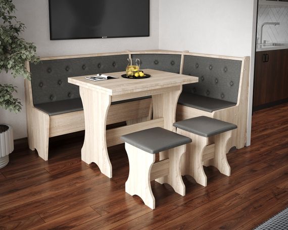 Куток кухонний зі столом та 2 табуретки 114х154 см Mebel-Service Тканина Malmo 94 аnthracite ДСП Дуб Самоа