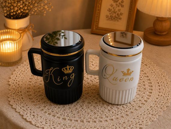 Парні чашки порцелянові King & Queen 450 мл з кришкою | Зображення 1