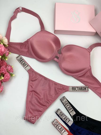 Темно-рожевий комплект жіночої нижньої білизни Victoria`s Secret зі старзами, Комплект зі стразами | Зображення 1