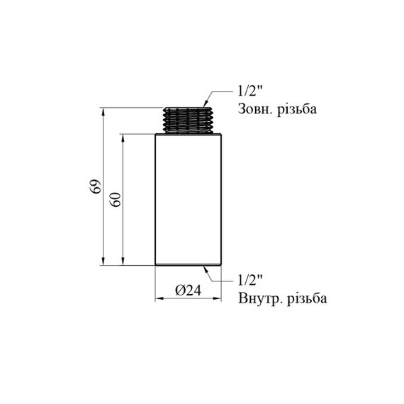 Подовжувач Karro 1/2" ВЗ, L=60 мм хромований KR-3209 | Зображення 1