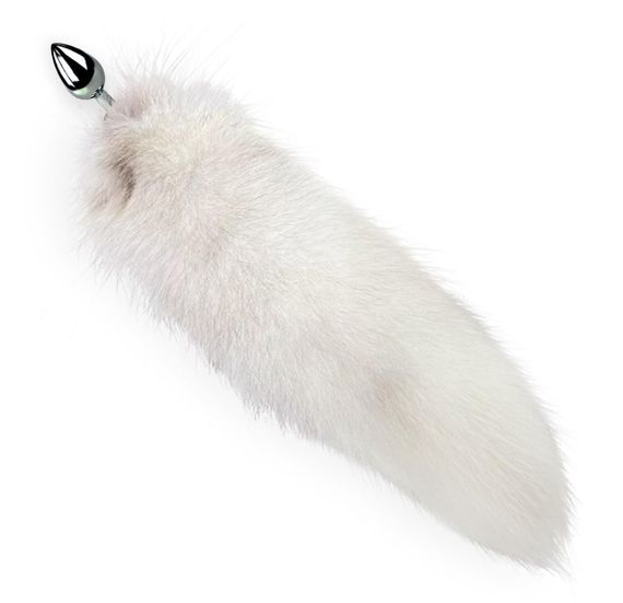 Металлическая анальная пробка с хвостом из натурального меха Art of Sex size M White fox | Зображення 2