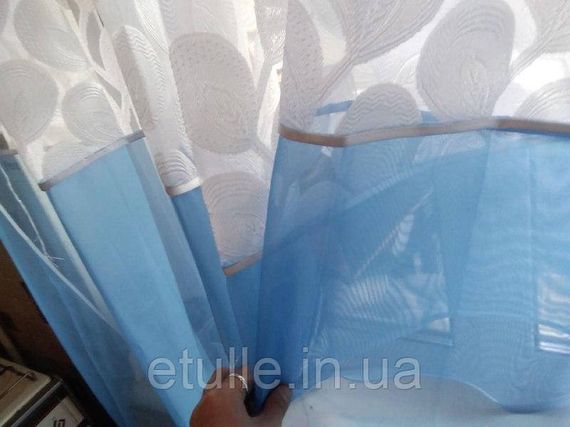 Готова блакитна коротка пошита тюль фіранка аркою для кухні, веранди, вітальні, коридору або спальні | Зображення 5