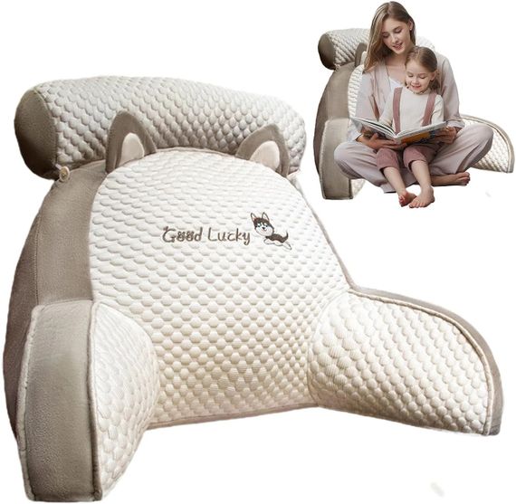 Подушка-спинка PILLOW-07 для дивана біло-сіра • М’яка ортопедична подушка PILLOW-07 для читання та підтримки спини 60×40 см біло-сіра | Зображення 2